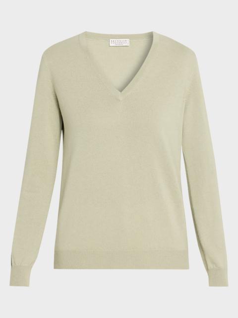 Monili-Trim V-Neck Cashmere Sweater