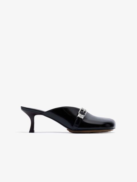BLACK HEELED SUE MULES
