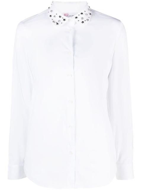 studded-collar button-up shirt