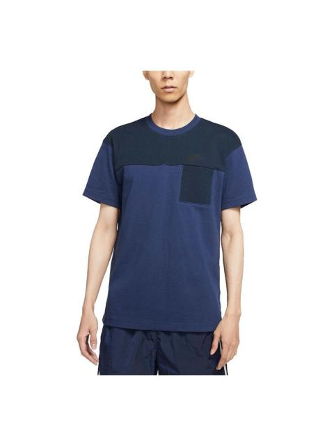 Men's Nike Athleisure Casual Sports Breathable Splicing Short Sleeve Navy Blue T-Shirt DD4743-410