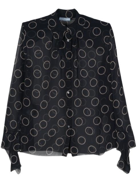 graphic-print semi-sheer shirt