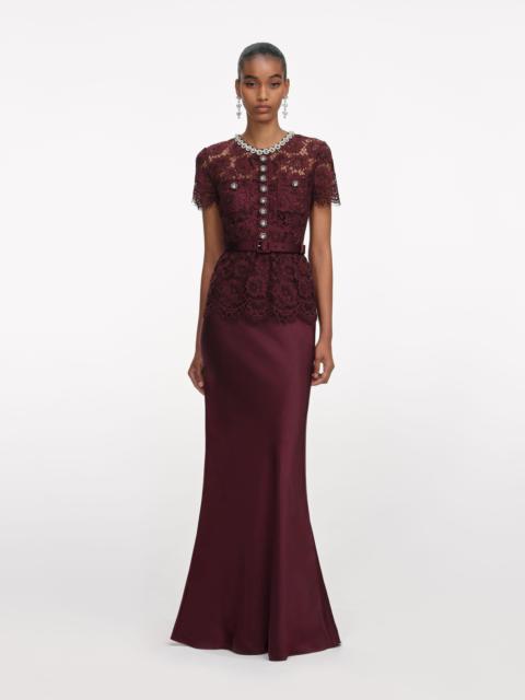 Bordeaux Lace Satin Maxi Dress