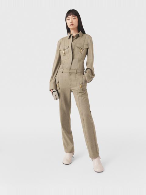 Clasp-Embellished Mid-Rise Wool Pants