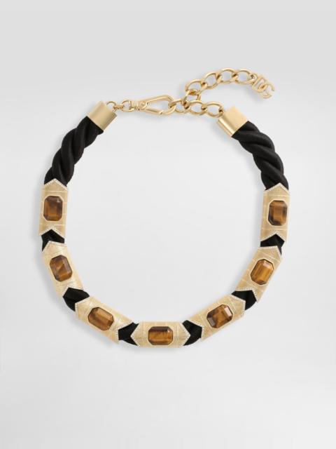 Rope necklace with tiger's eye stone