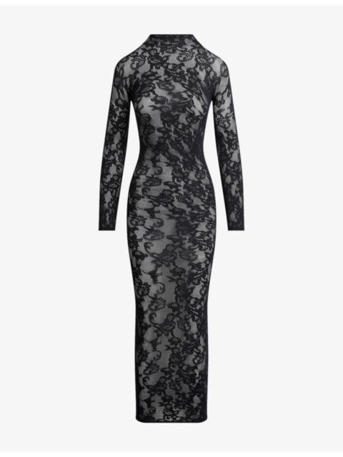 Knit Lace Mock Neck Midi Dress