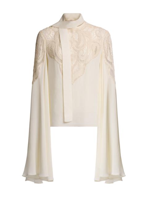Silk Embroidered Lace Top white