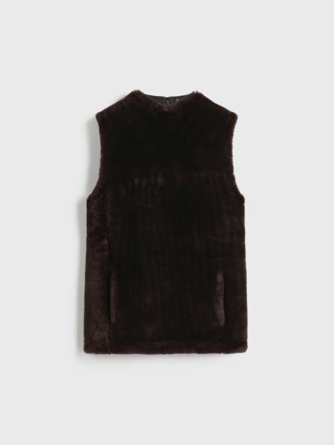Shearling-front top espresso