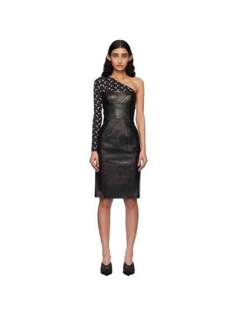Black Moonogram Embossed Leather Midi Dress