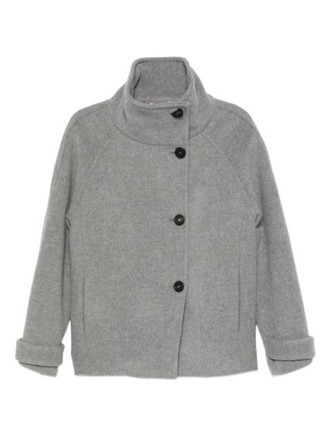 high-neck buttoned jacket