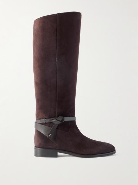 Lawton Leather-trimmed Suede Knee Boots