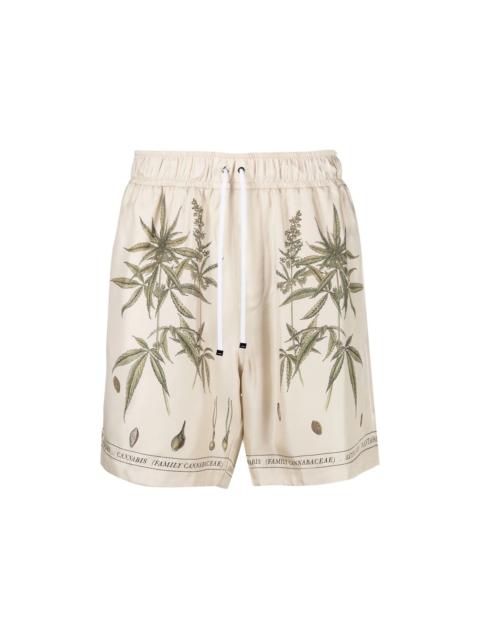 AMIRI Botanical Leaves Drawstring Silk Shorts Cream