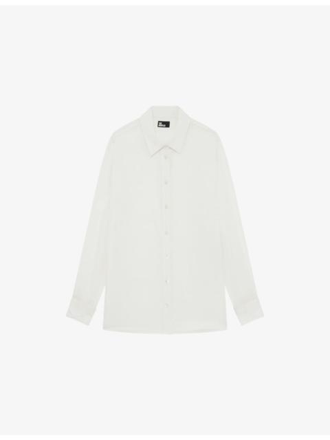 Collared Long-Sleeve Stretch-Silk Shirt