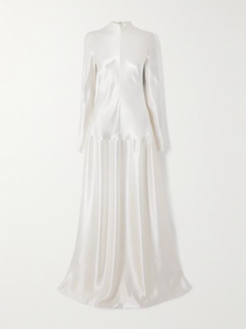 Mila Pleated Hammered-satin Maxi Dress