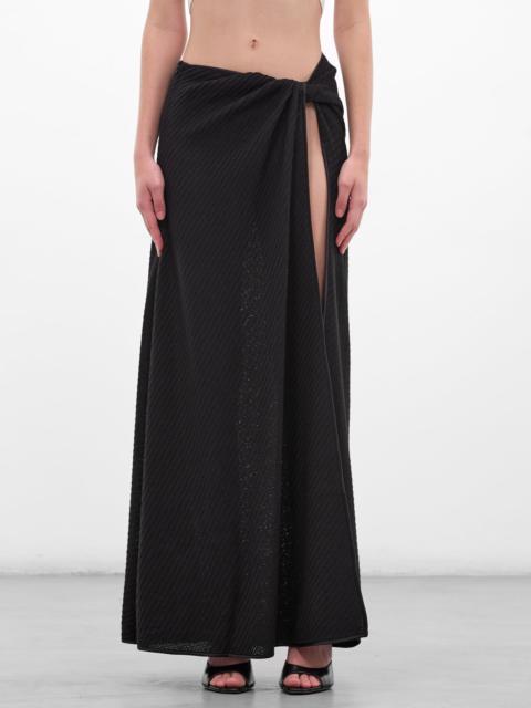 Black Sarong Diagonal Knit Skirt