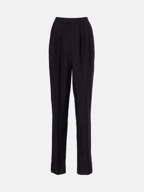 Pleated silk straight pants