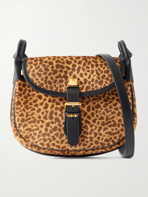 Flaneuse Small Studded Leather-trimmed Leopard-print Calf Hair Shoulder Bag