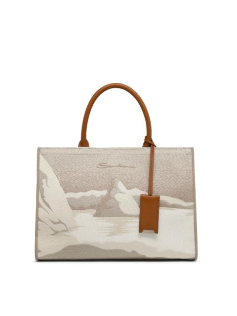 Beige fabric medium tote bag