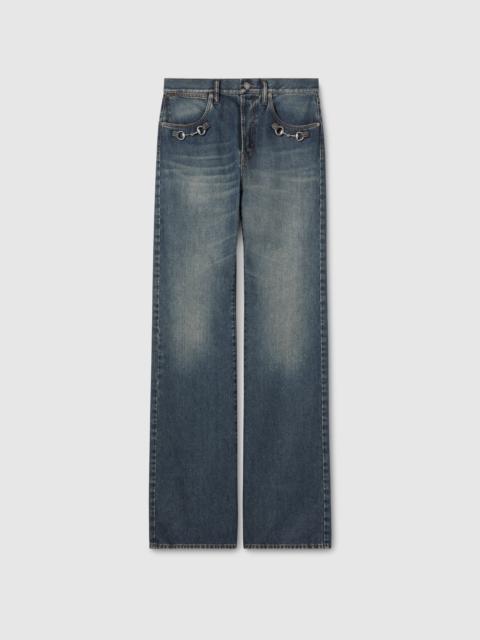 Cotton denim pants with Horsebit detail