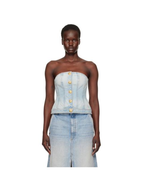 Blue Buttoned Denim Corset Top
