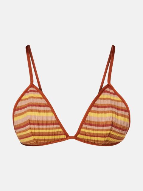 Ann ribbed-knit striped bikini top