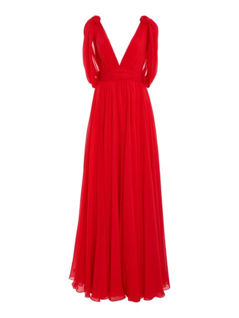 Gathered Georgette Dress red