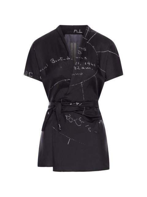 print tie waist viscose blouse