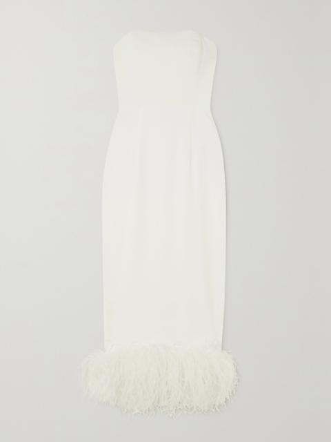 Minelli Strapless Feather-trimmed Crepe Midi Dress