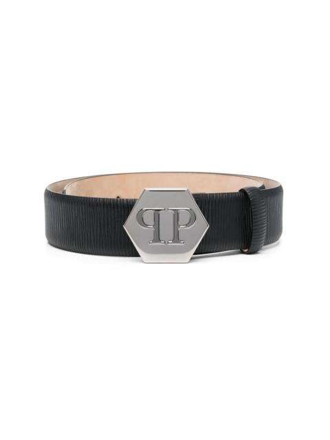 logo-buckle leather belt