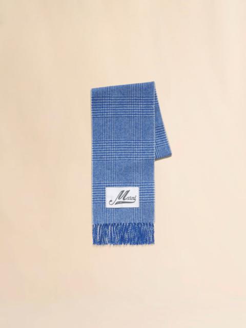 LIGHT BLUE WOOL SCARF WITH PRINCE OF WALES CHECK