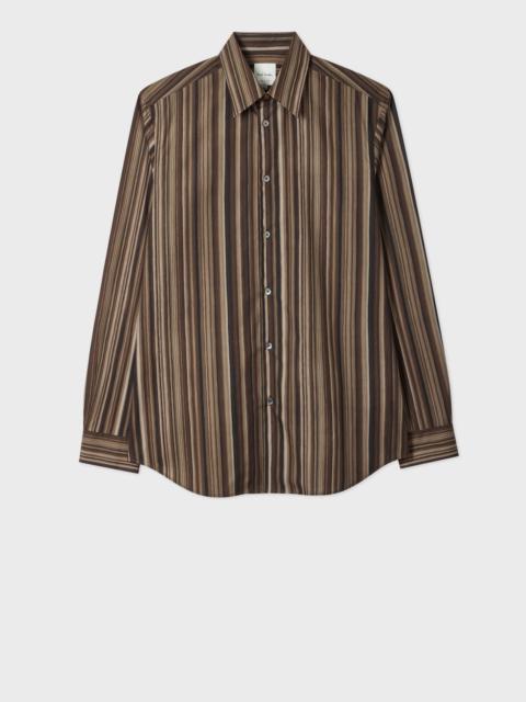 Brown 'Painted Signature Stripe' Print Cotton Shirt