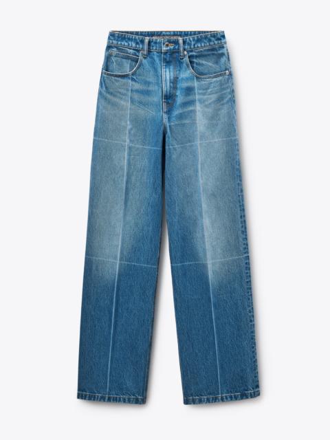 Vintage-Effect Marbled Blue Foldline Straight Jean