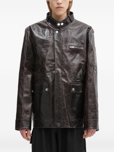 snap-fastening flap-pockets leather jacket