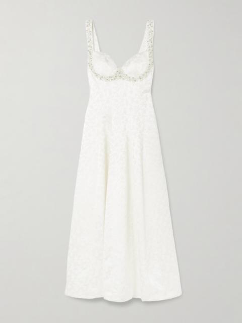 Charlotte Embellished Pleated Satin-jacquard Midi Dress
