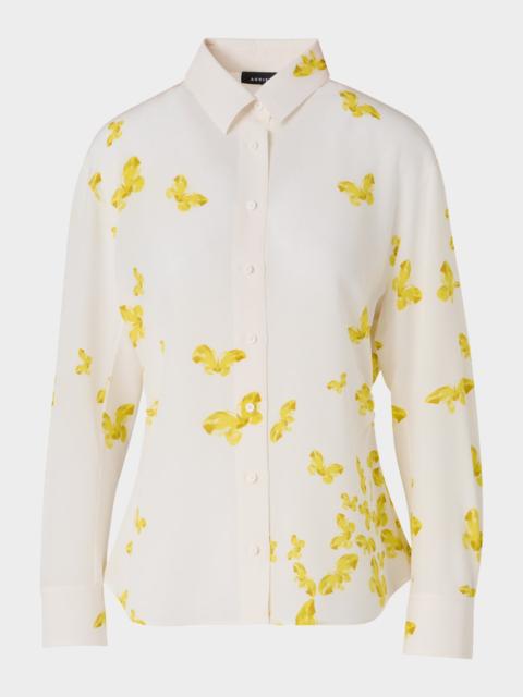 Butterfly-Print Silk Crepe De Chine Button-Down Shirt