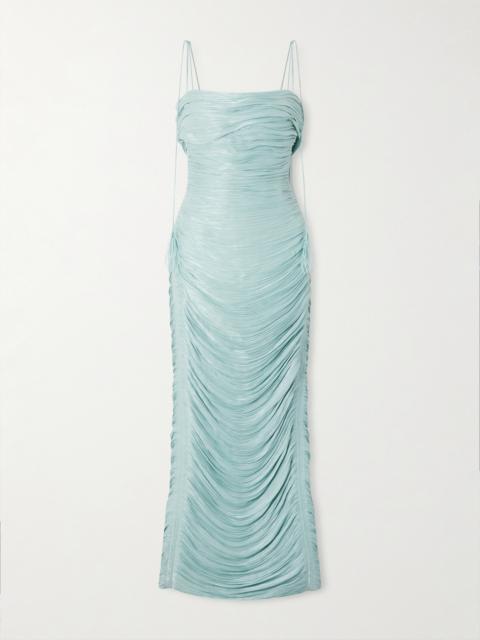 Ruched Pleated Satin Gown