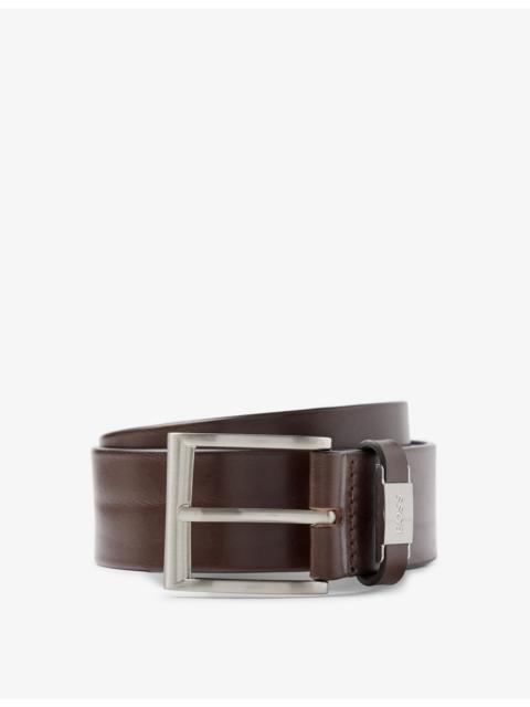 Business logo-embossed buckle leather belt