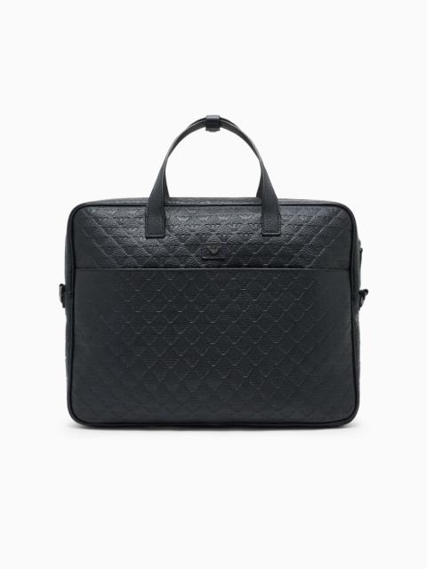 BUSINESS BAG IN LEATHER WITH ALL-OVER EMBOSSED EAGLE
