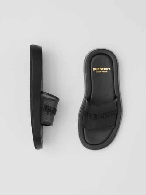 Embroidered Logo Mesh and Leather Slides