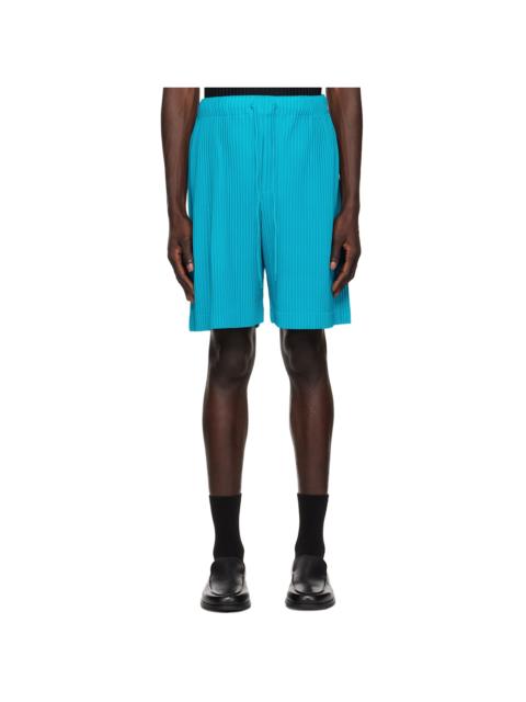 Blue Colorful Pleats Bottoms Shorts