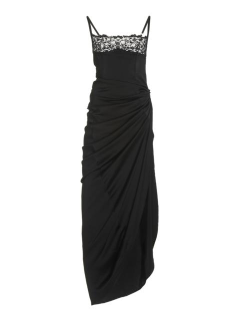 Saudade Lace-Trimmed Satin Maxi Dress black