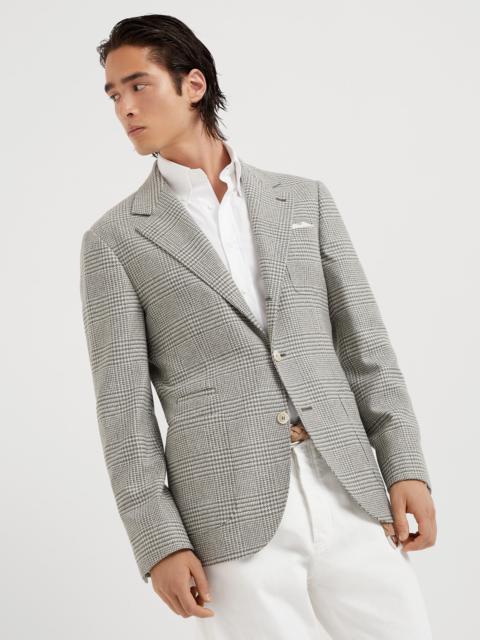 Comfort wool, silk and cashmere Prince of Wales deconstructed blazer with patch pockets