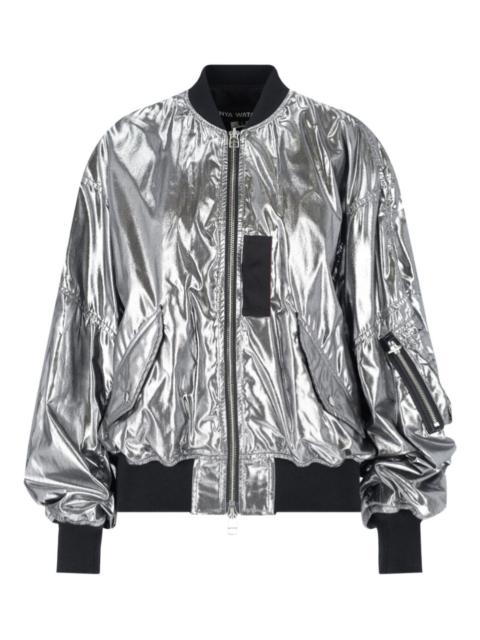 metallic zip-front bomber jacket