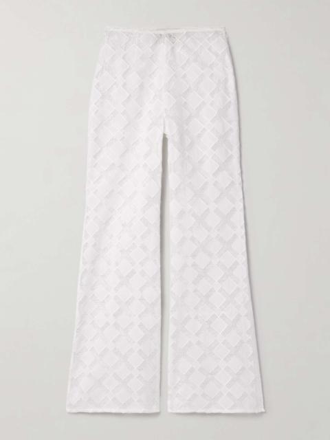 Kaia paneled gauze and voile straight-leg pants White