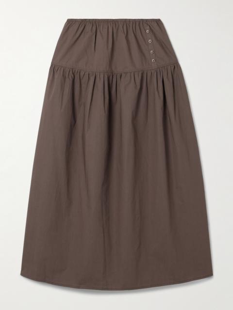 Gathered Organic Cotton-poplin Midi Skirt