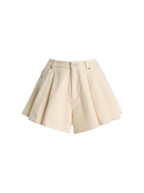 Stasia Pleated Denim Shorts ivory