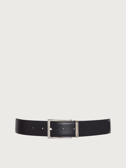 Reversible and adjustable belt with rectangular buckle