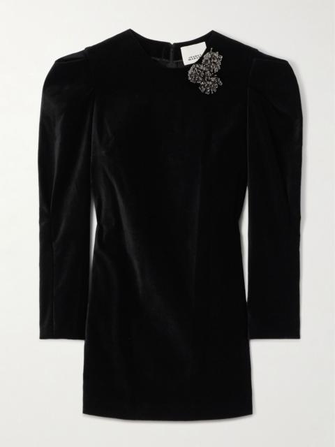 Danee embellished cotton-velvet mini dress Black
