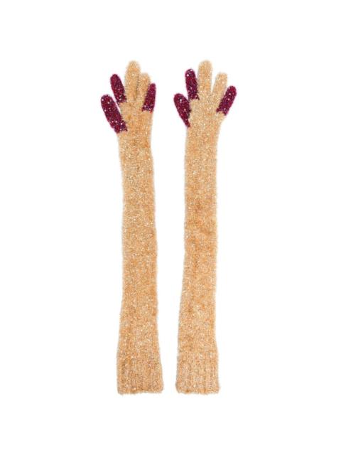 extra-long glitter-knit gloves