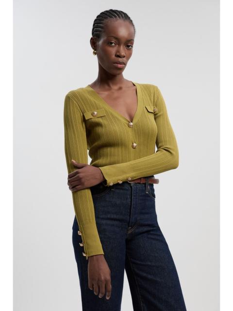 Viscose Blend Dry Handle Rib Military Trim Cardigan