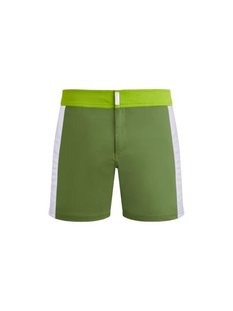 Men Stretch Swim Trunks Flat Belt Color Block